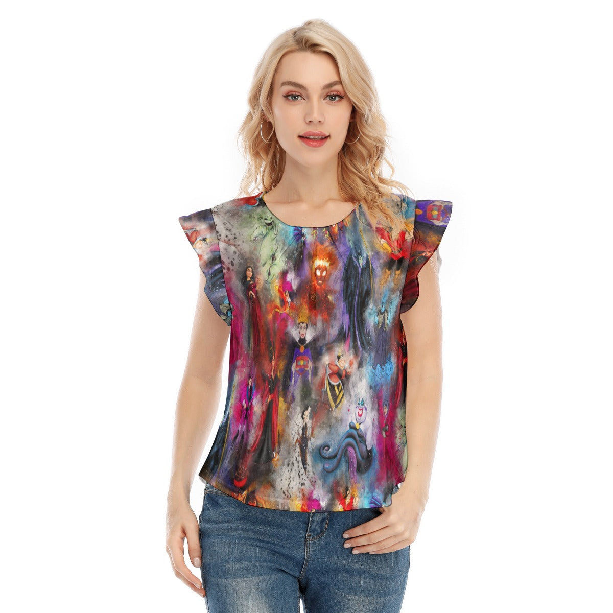 Watercolor Wicked Villains - Women’s Flutter Sleeve Top