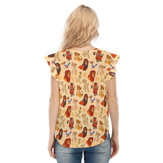 Sketched Savanna Friends - Women’s Flutter Sleeve Top