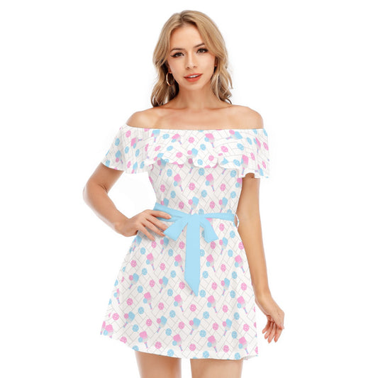 Pickleball Court Spin - Women's Off-shoulder Ruffle Dress