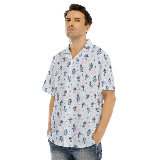 Happy Blue Alien - Men's Hawaiian Button Up Shirt