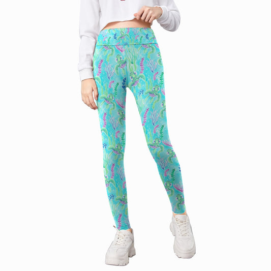 Neon Floral Baby Turtle - Kid's Leggings