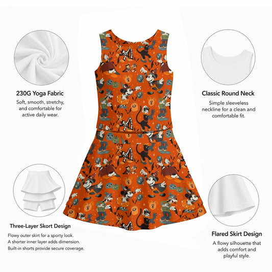 Vintage Halloween Parade - Women’s Athletic Skort Set with Open-Back Crop Top
