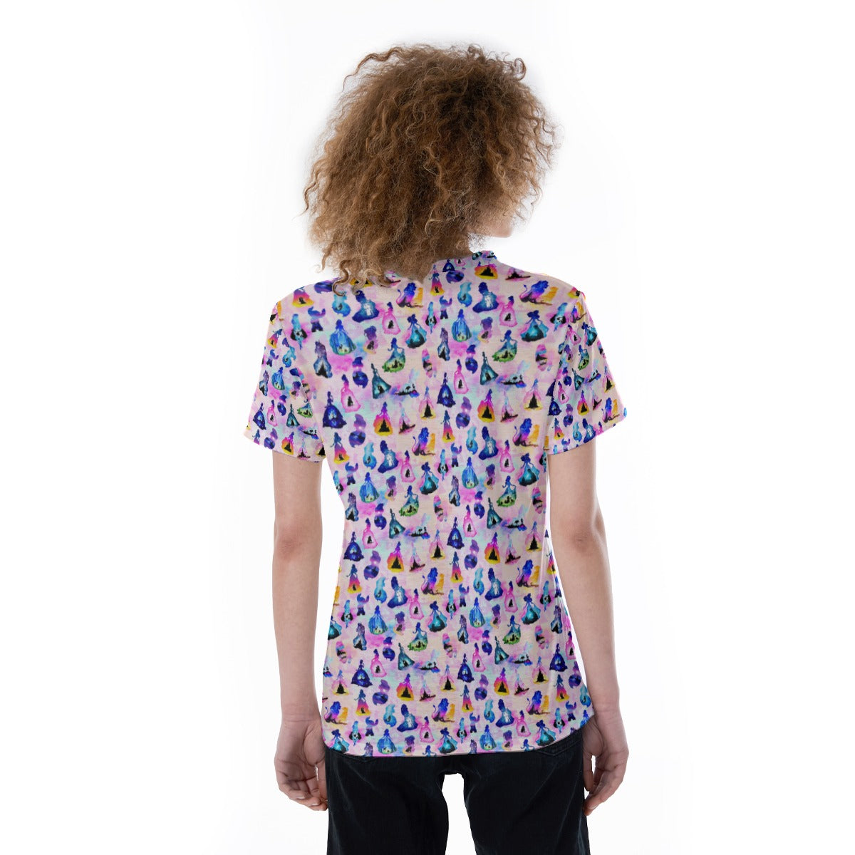 Princess And Classic Animation Silhouettes - Women's Short Sleeve V-Neck T-Shirt