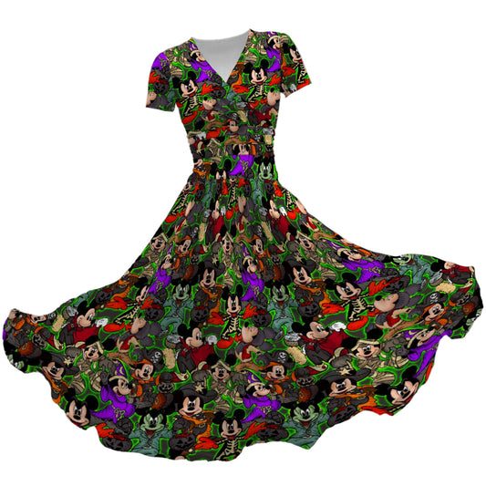 Halloween Costume Mashup - Women's V-Neck Ruched Midi Dress