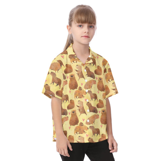 Capybara Love - Kid's Hawaiian Button Up Shirt