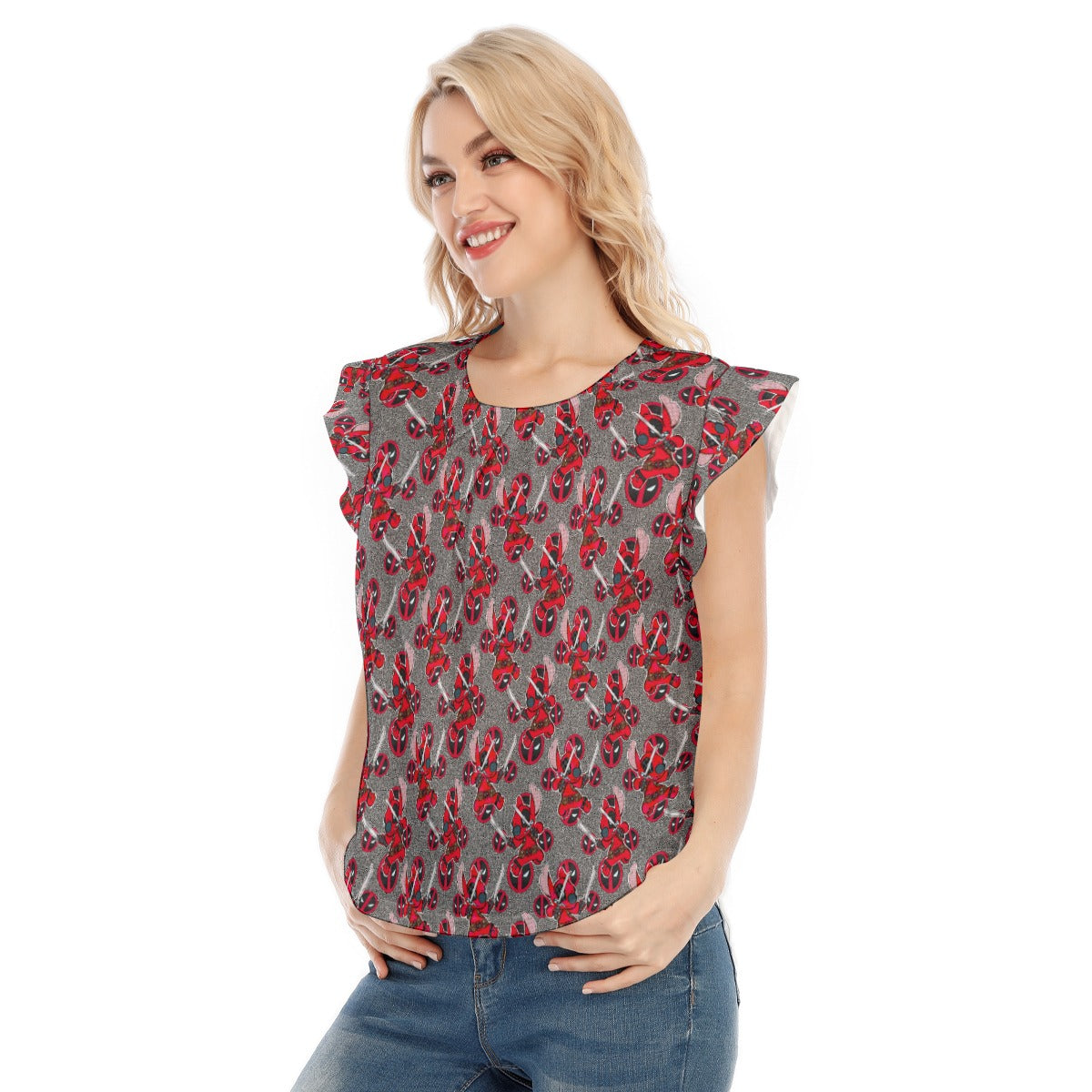 Superhero Stitch - Red Masked Hero - Women’s Flutter Sleeve Top