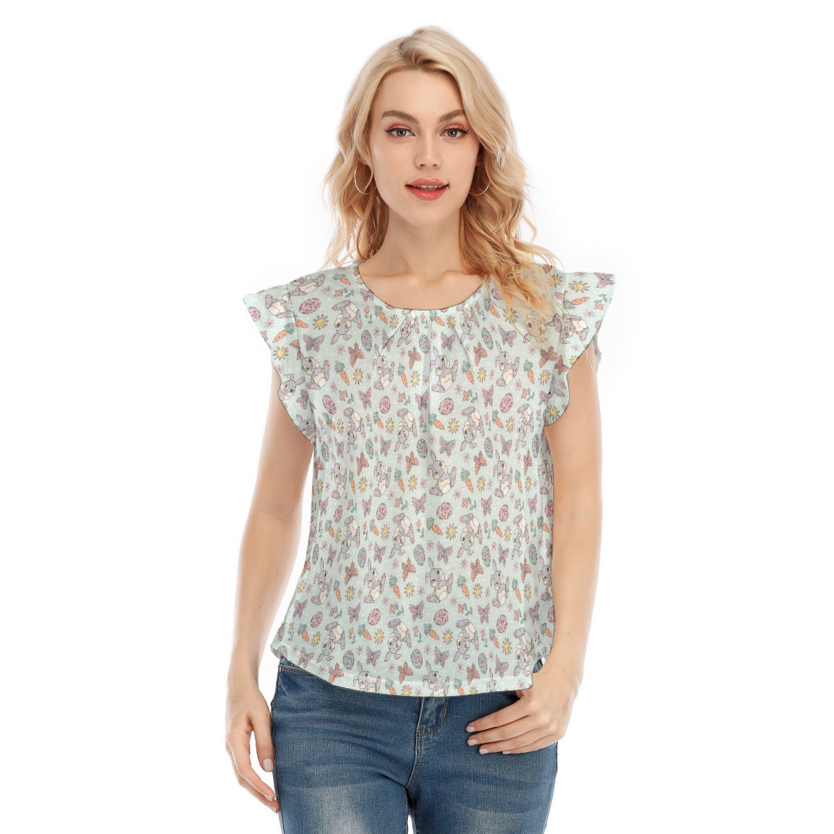 Springtime Bunny Cheer - Women’s Flutter Sleeve Top