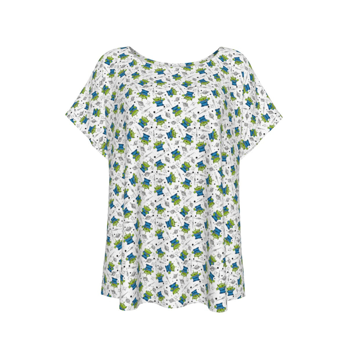Playful Green Aliens on White - Women’s Relaxed Fit Scoop Tee