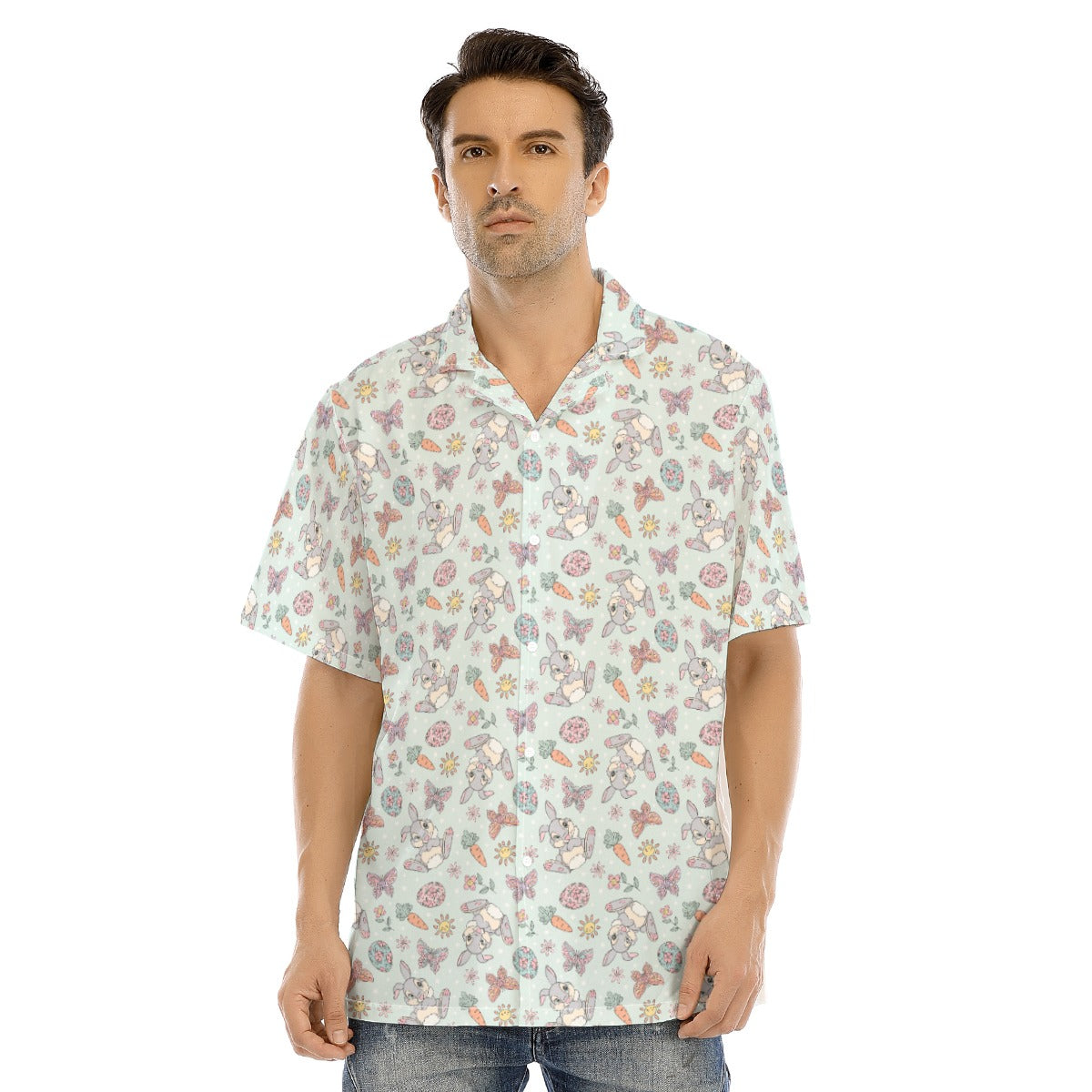 Springtime Bunny Cheer - Men's Hawaiian Button Up Shirt