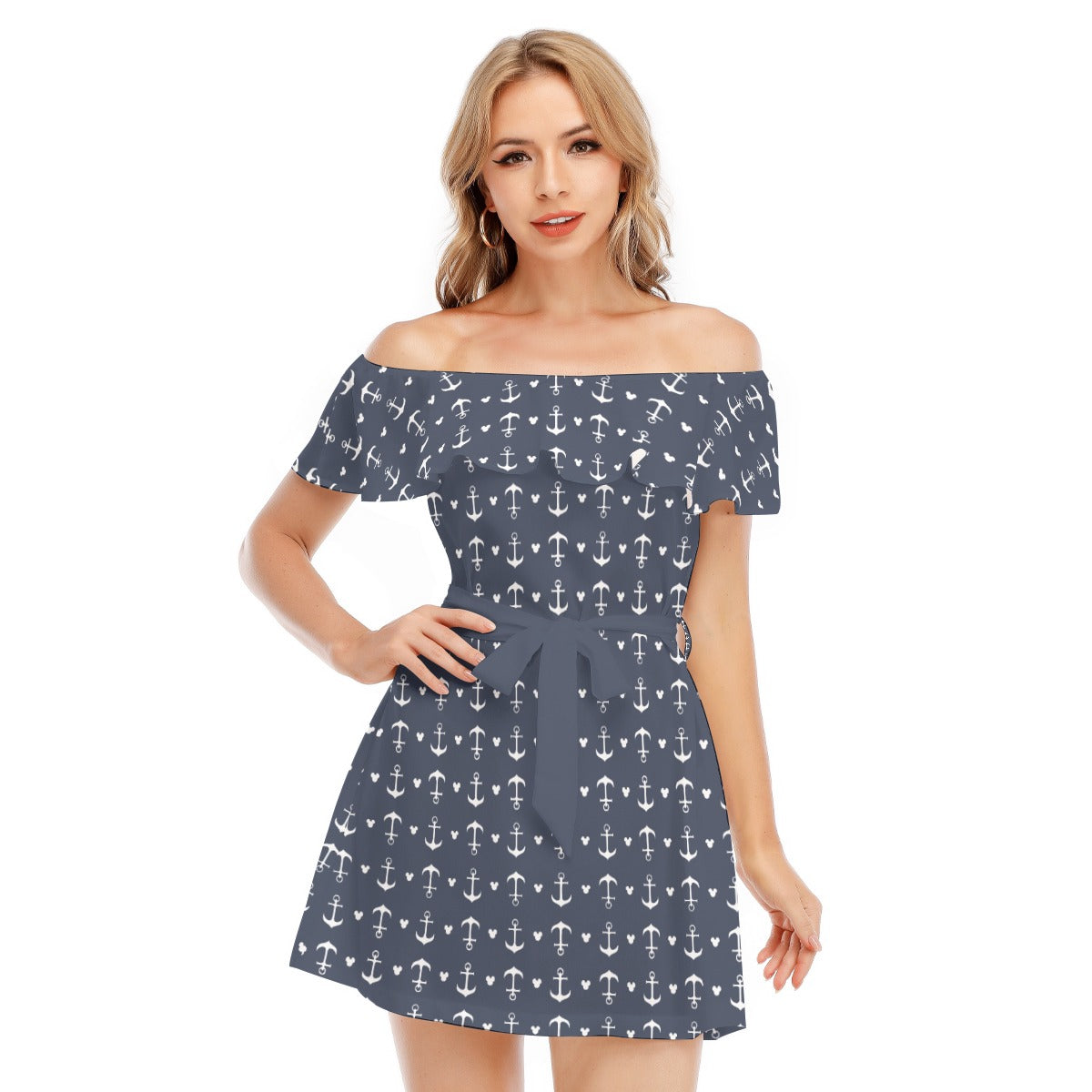 Anchors & Mouse Ears - Women's Off-shoulder Ruffle Dress