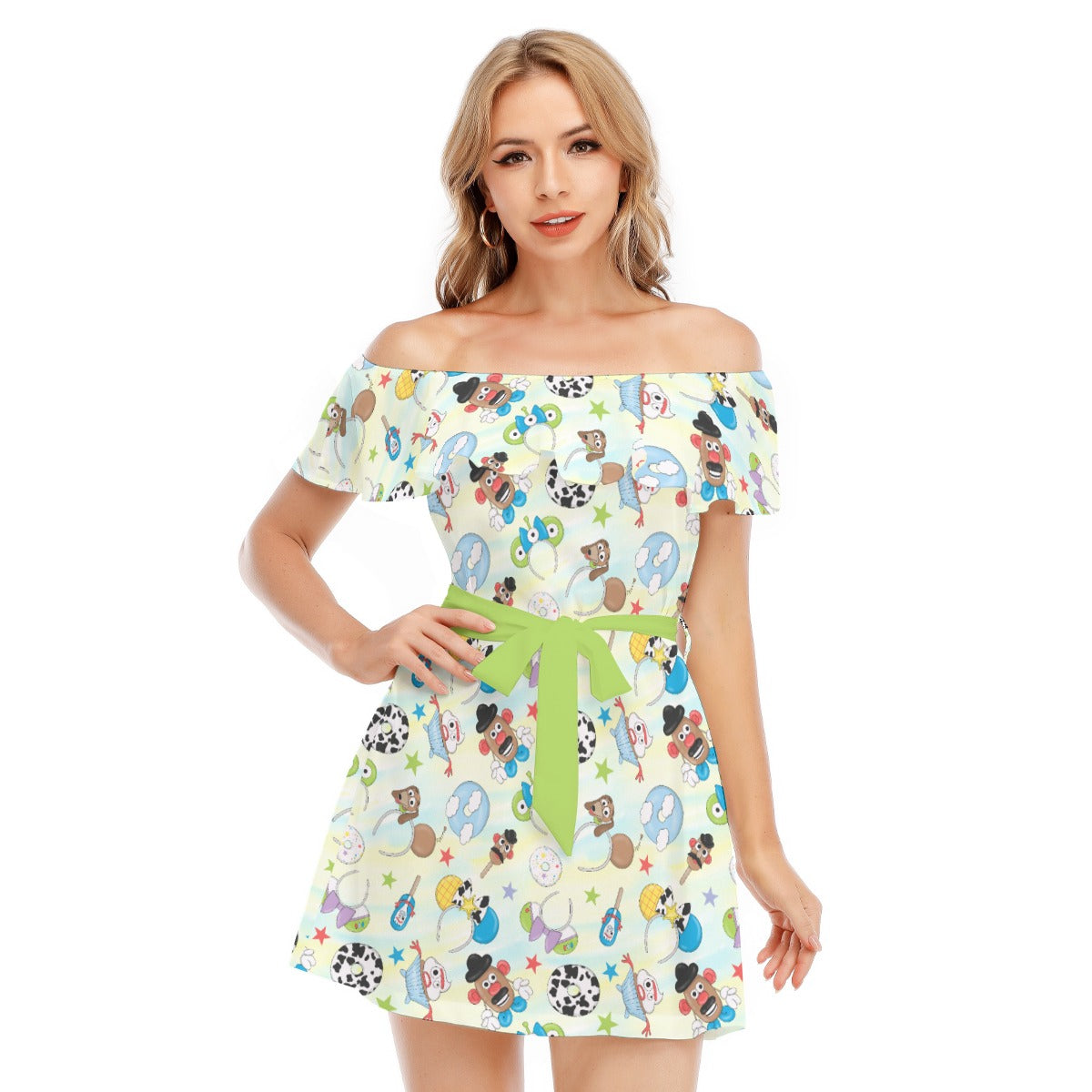 Playful Toy Style Icons - Women's Off-shoulder Ruffle Dress