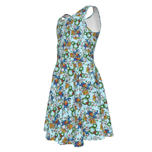 Duck’s Holiday Lights Tangleghts - Kid's Sleeveless Skater Dress