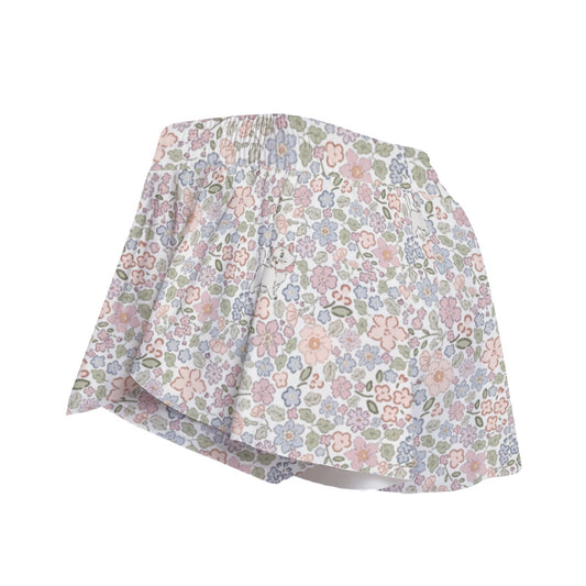 Springtime Kitten Garden Elegance - Women's Flowy Pocket Shorts