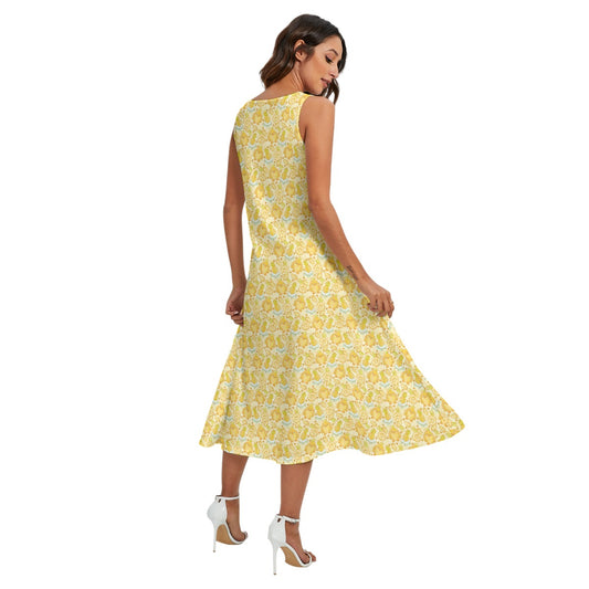Fruitimals - Pineapple Penguins - Women’s Diagonal Pocket Midi Dress