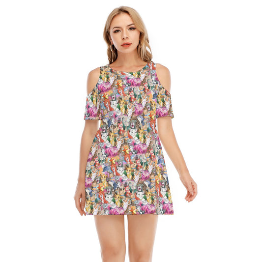 Whimsical Storybook Cats - Women's Cold Shoulder Cotton Dress