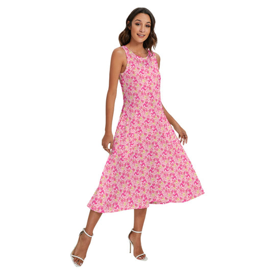 Fruitimals - Raspberry Foxes - Women’s Diagonal Pocket Midi Dress
