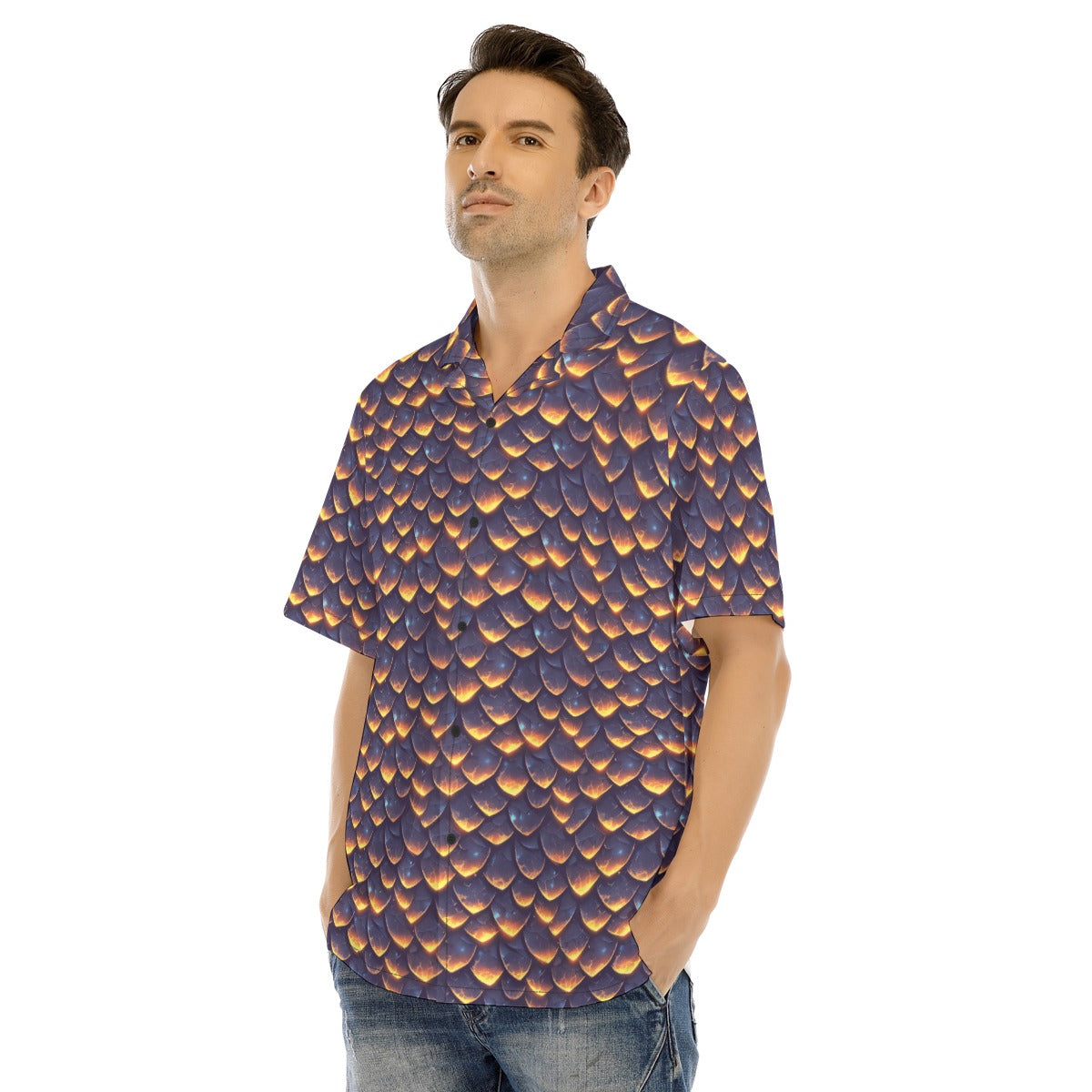 Animal Print - Dragon - Men's Hawaiian Button Up Shirt