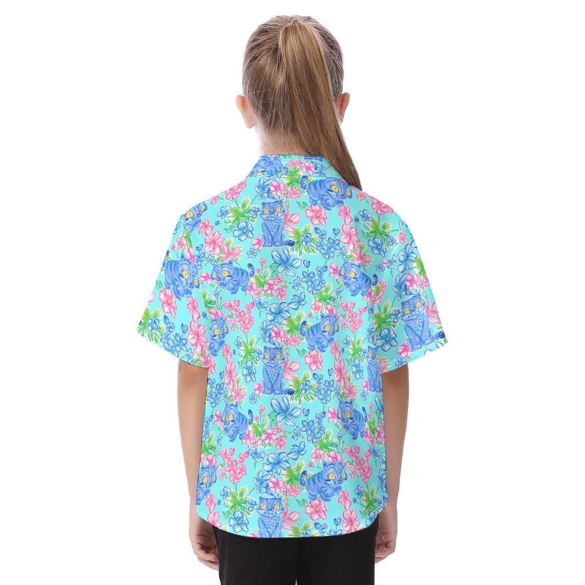 Derpy Tiger Blooms - Kid's Hawaiian Button Up Shirt