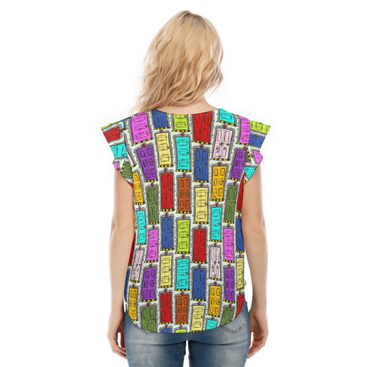 Sketchy Scare Doors - Women’s Flutter Sleeve Top