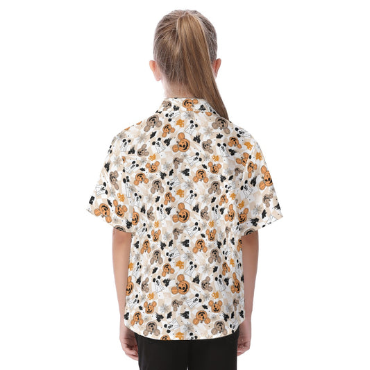 Checkered Halloween Ghosts & Pumpkinskins - Kid's Hawaiian Button Up Shirt