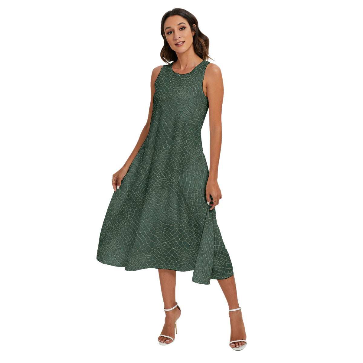 Animal Print - Alligator - Women’s Diagonal Pocket Midi Dress