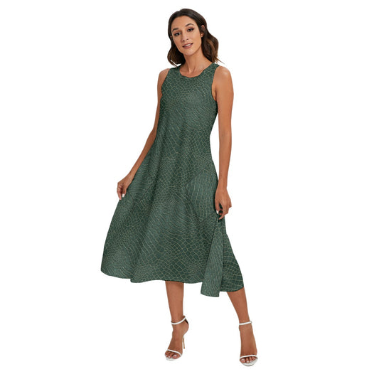 Animal Print - Alligator - Women’s Diagonal Pocket Midi Dress