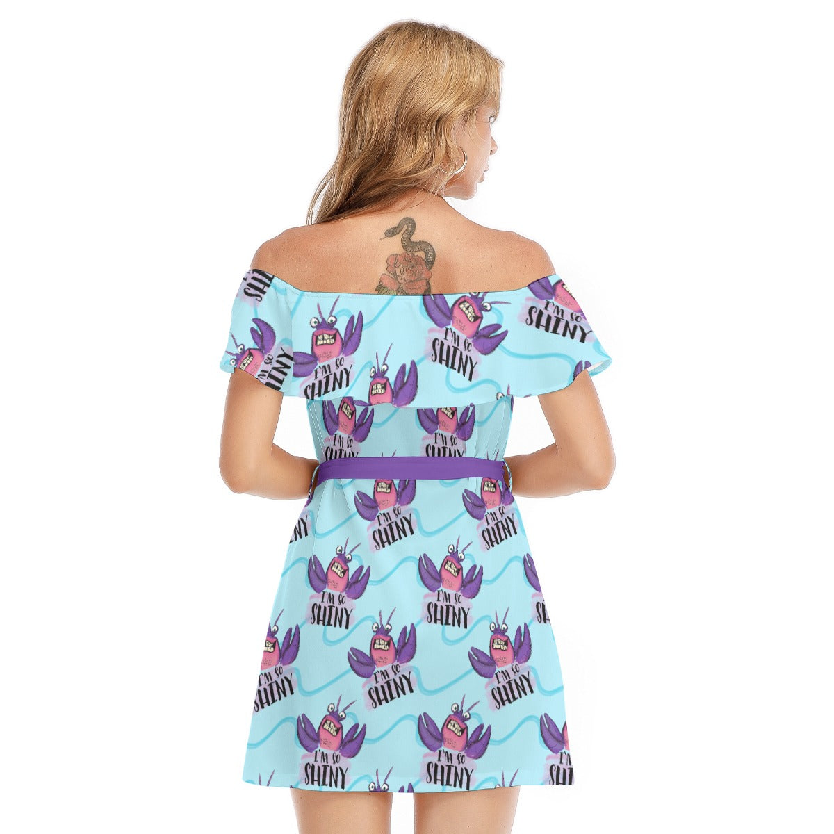 Shiny Deep-Sea Villain - Women's Off-shoulder Ruffle Dress