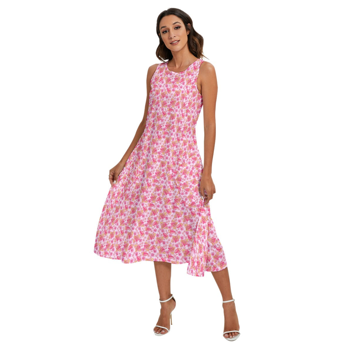 Summer Fruits - Strawberry - Women’s Diagonal Pocket Midi Dress