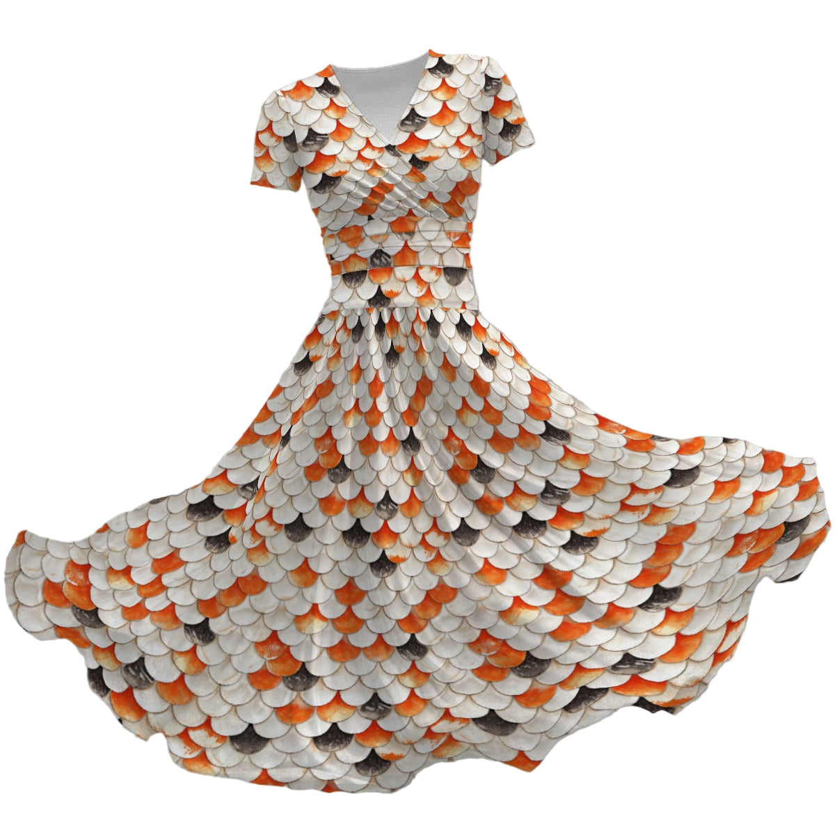 Animal Print - Koi Fish - Women's V-Neck Ruched Midi Dress