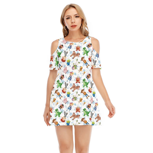 Playful Toy Friends - Women's Cold Shoulder Cotton Dress