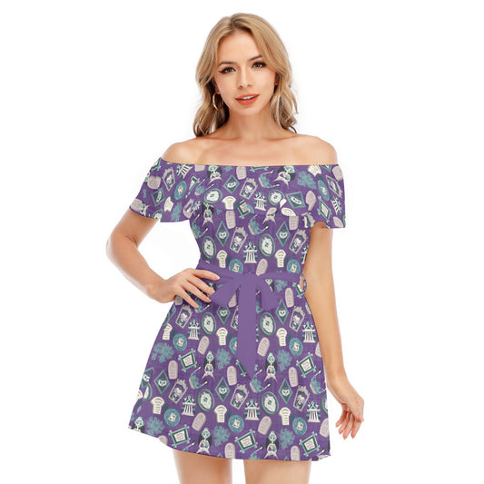 Tomb Sweet Tomb - Women's Off-shoulder Ruffle Dress