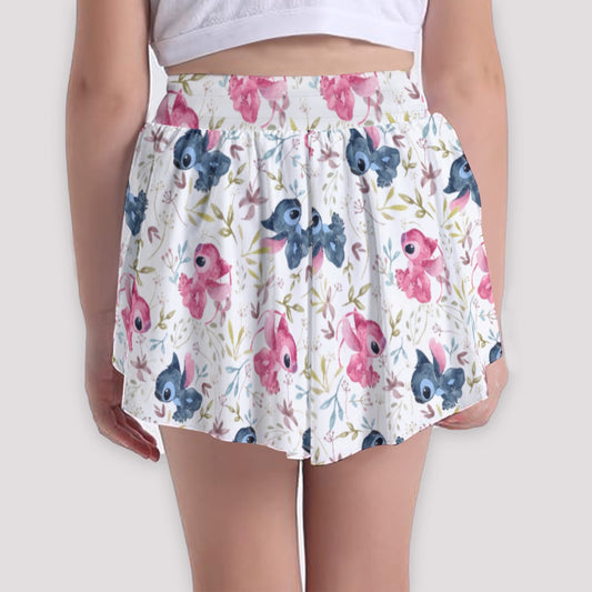 Blue Alien & Pink Friend Love - Girls’ Flowy Pocket Shorts