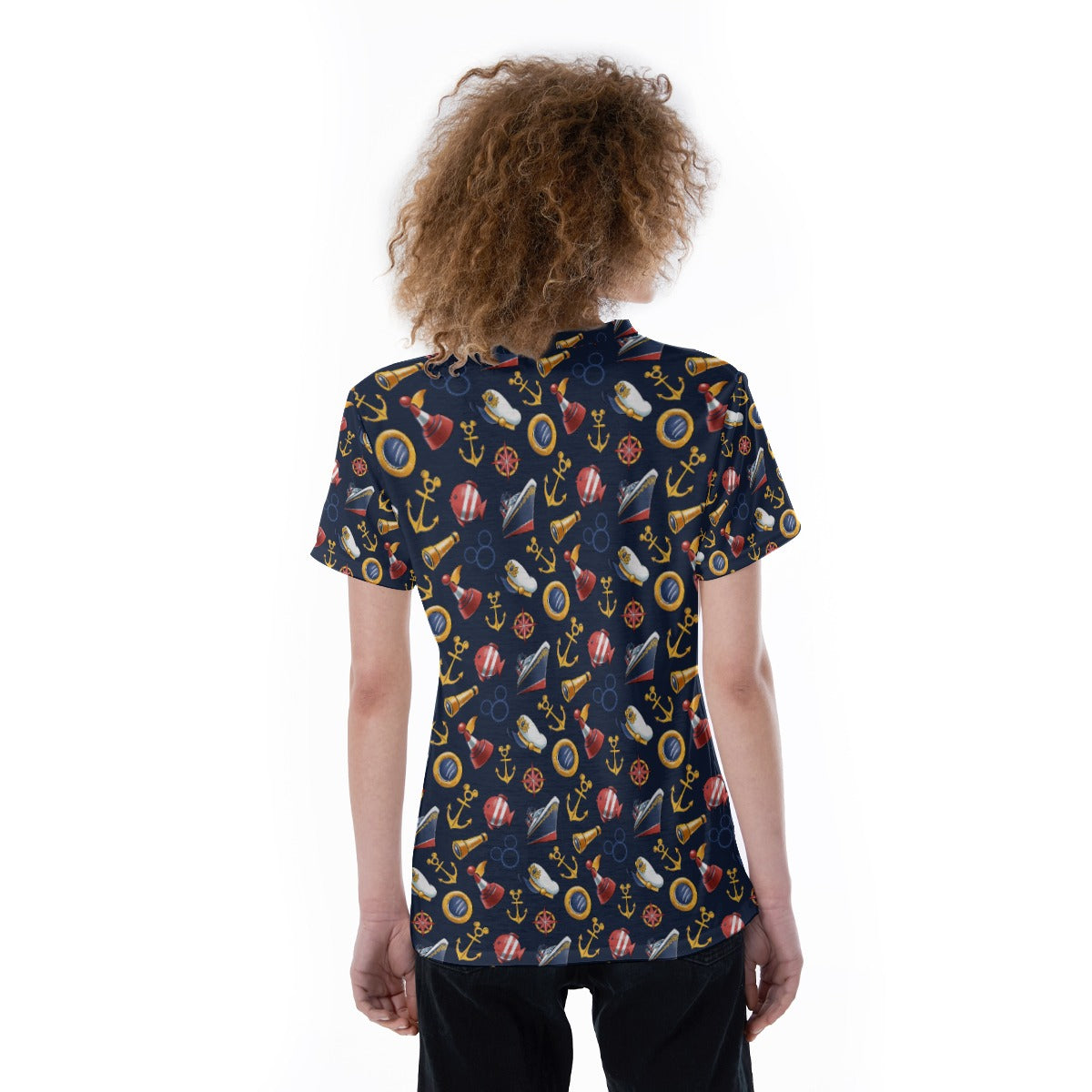Mouse Ear Nautical Icons - Women's Short Sleeve V-Neck T-Shirt