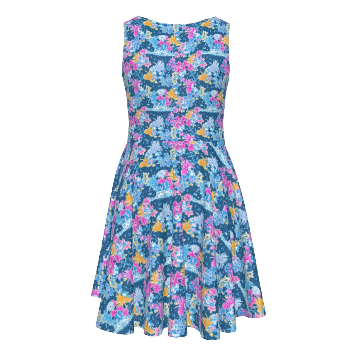 Bright Tropical Whimsy - Vintage Steamboat Captain - Kid's Sleeveless Skater Dress