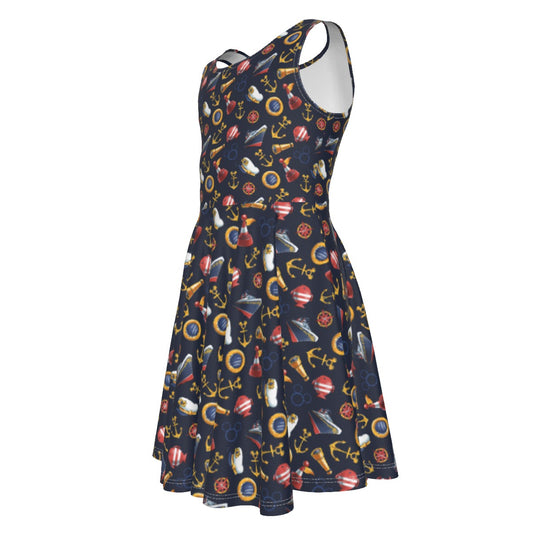 Mouse Ear Nautical Icons - Kid's Sleeveless Skater Dress