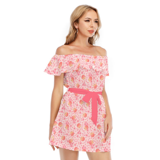 Summer Fruits - Peaches - Women's Off-shoulder Ruffle Dress