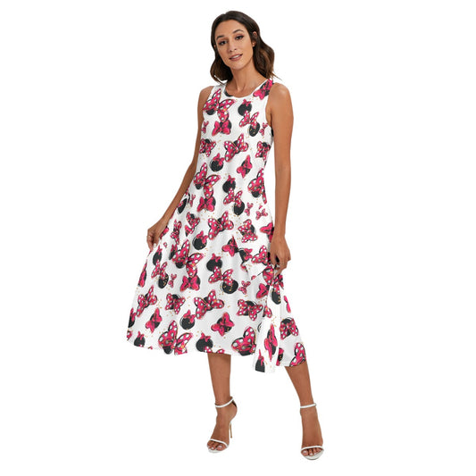 Polka Dot Bows & Mouse Ears - Women’s Diagonal Pocket Midi Dress