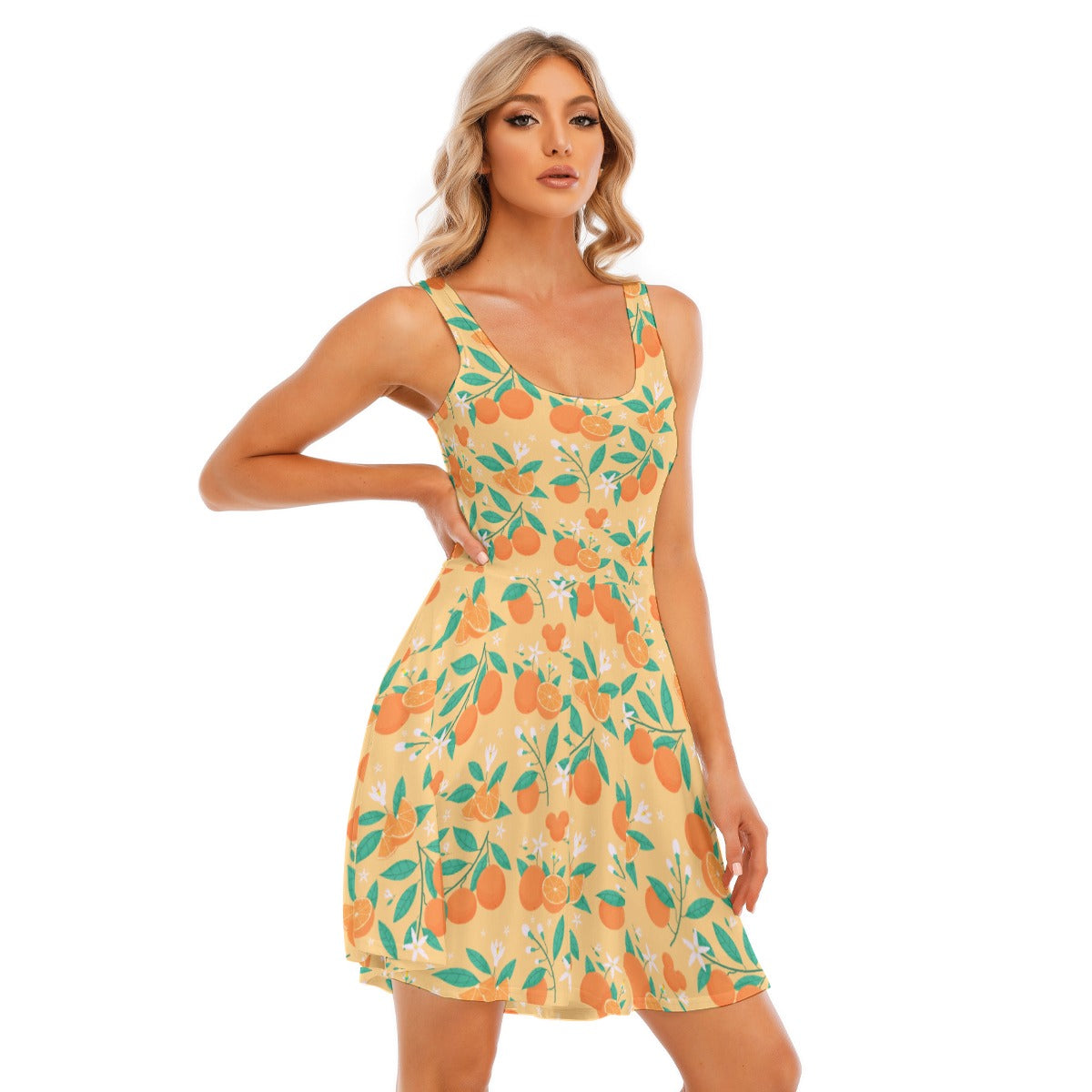 Hidden Citrus Delight - Women's Sleeveless Pocket Skater Dress