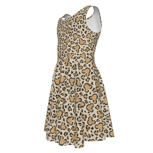 Mouse Ears Animal Print - Kid's Sleeveless Skater Dress