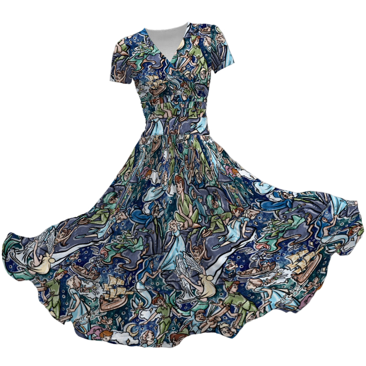 Magical Skybound Adventure - Women's V-Neck Ruched Midi Dress