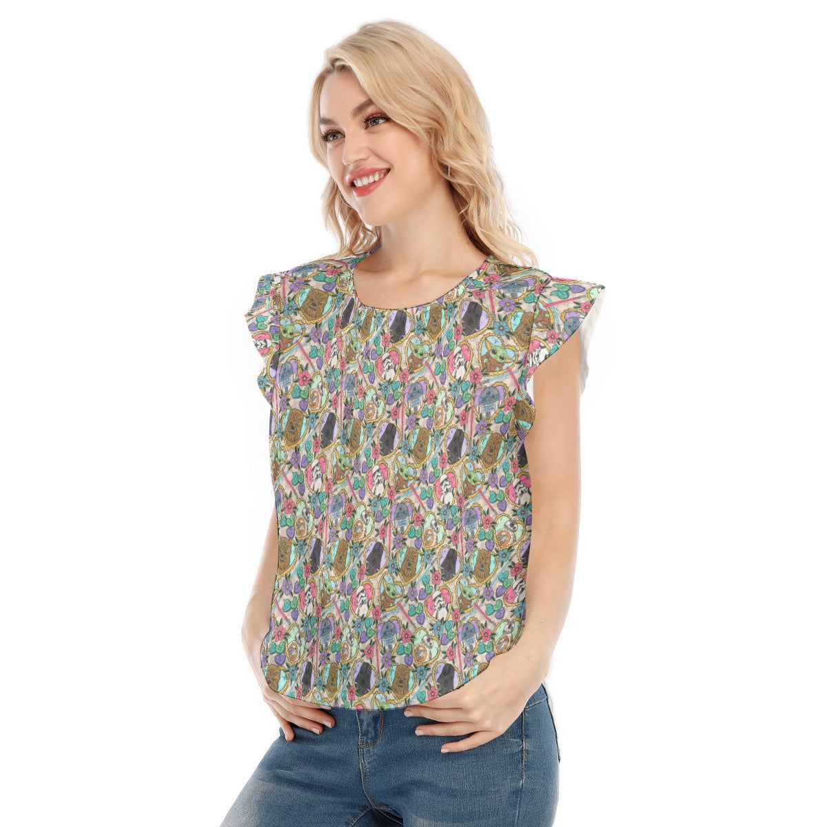Tattoo Hearts Galactic Legends - Women’s Flutter Sleeve Top