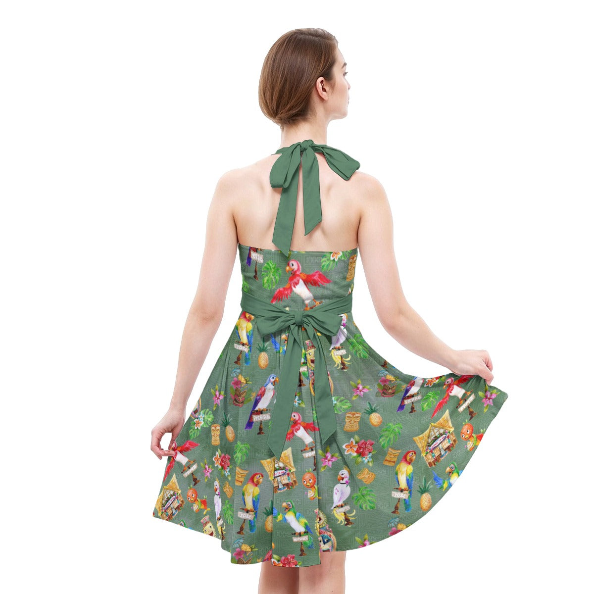 Orange Bird & Tiki Friends - Women's Halter Vintage Pocket Dress