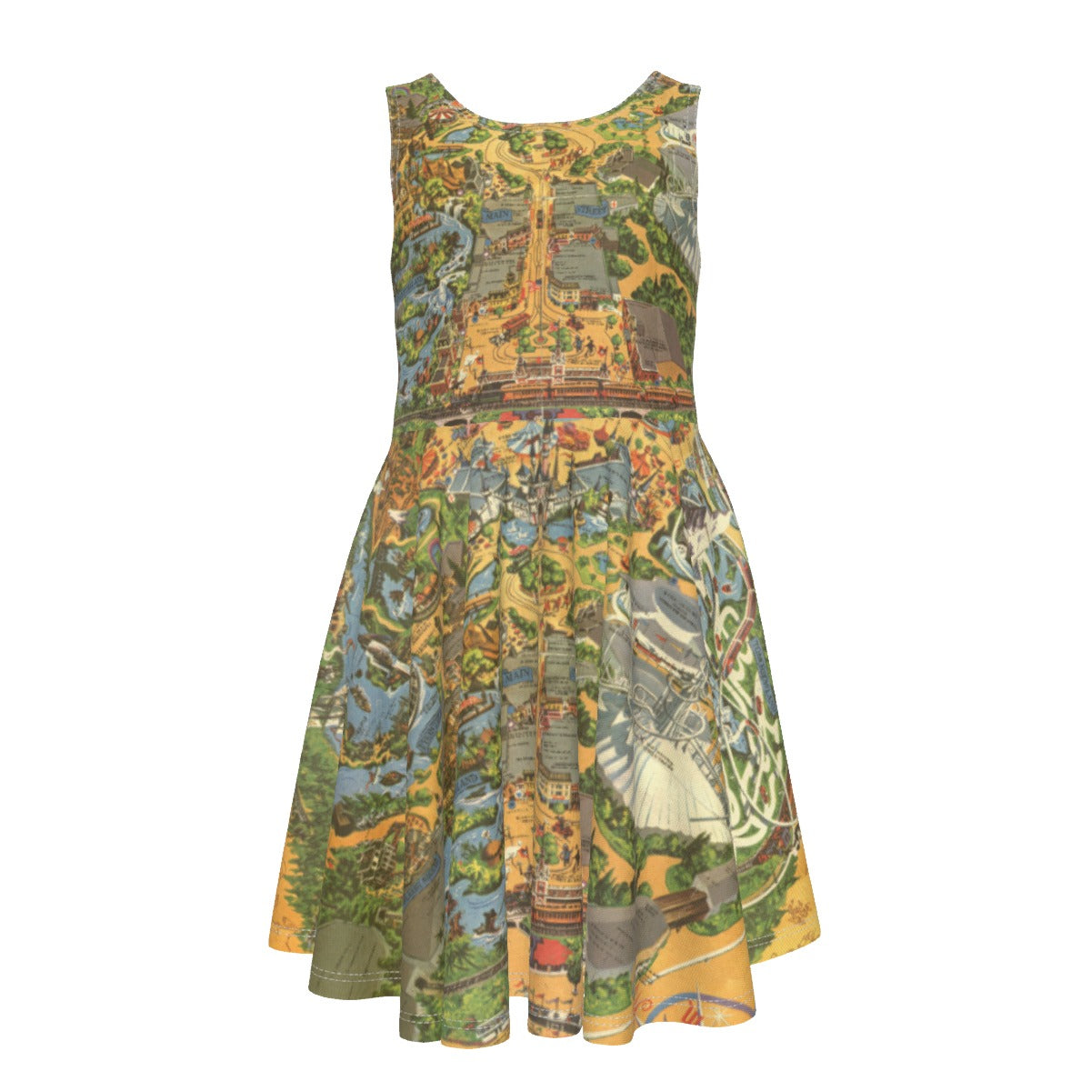 Vintage Theme Park Map - Kid's Sleeveless Skater Dress