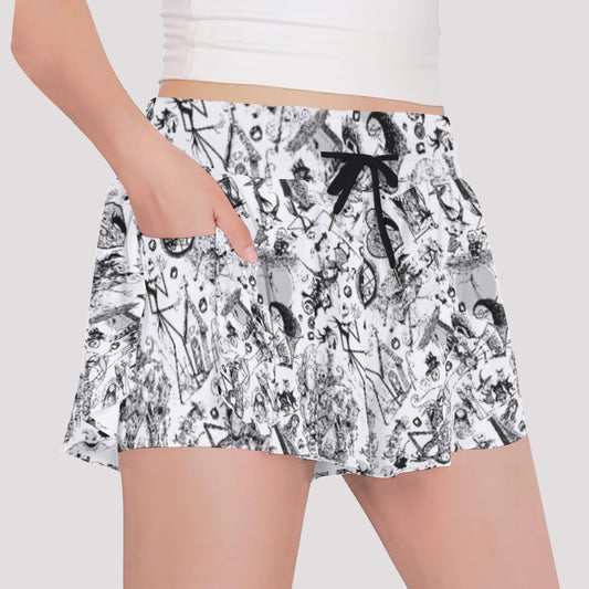 Nightmare Halloween Sketches - Girls’ Flowy Pocket Shorts