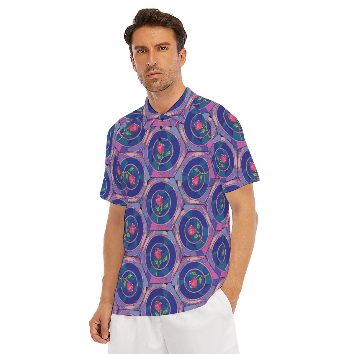 Enchanted Rose Stained Glass - Men's Polo Shirt