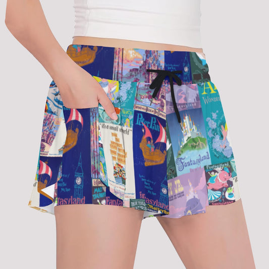 Vintage Fantasy Ride Posters - Girls’ Flowy Pocket Shorts