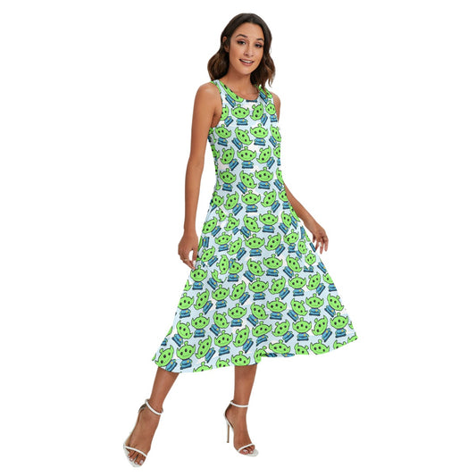 Little Green Space Aliens - Women’s Diagonal Pocket Midi Dress