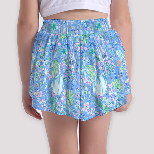 Bright Tropical Princess - Royal Beach Day - Girls’ Flowy Pocket Shorts