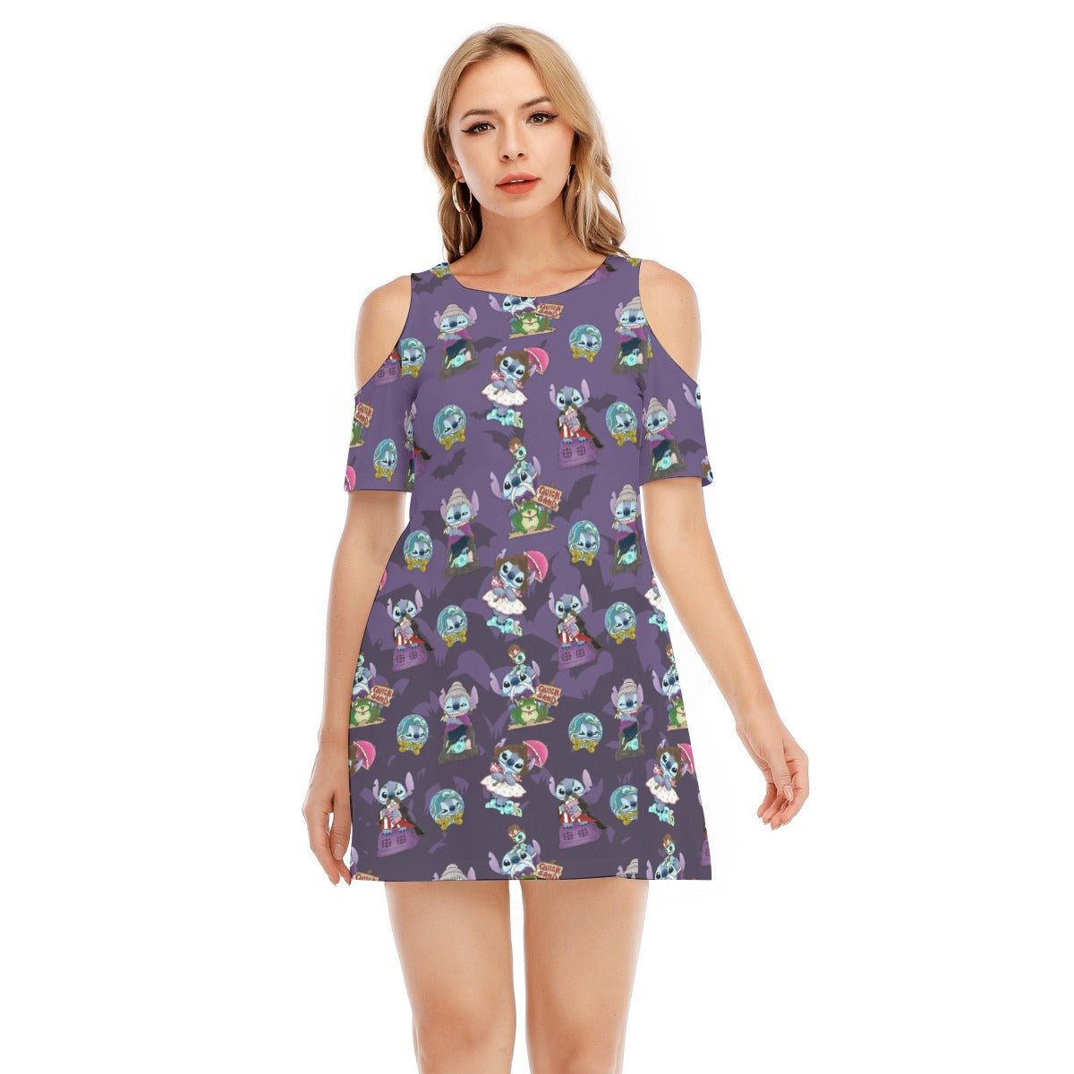 Haunted Alien Portraits - Women's Cold Shoulder Cotton Dress