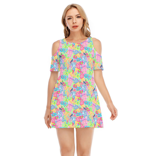 Neon Floral Summer Vibesngel - Women's Cold Shoulder Cotton Dress